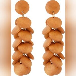 Sun Star Brown Layered Wooden Circle Bohemian Drop Earrings